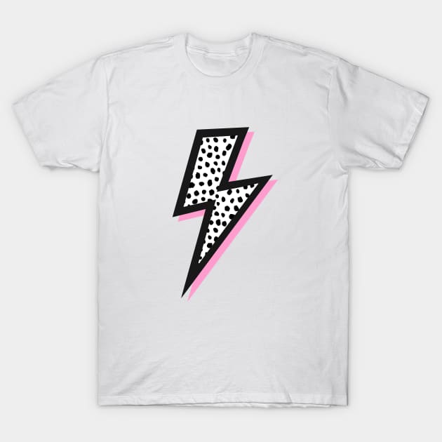 Dalmatian Spots, Black and Pink, Lightning Bolts T-Shirt by OneThreeSix